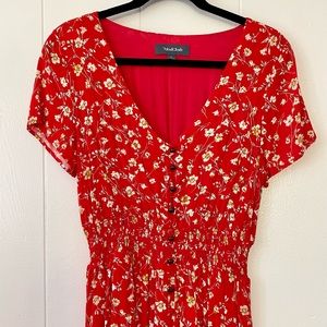 Red and cream floral dress